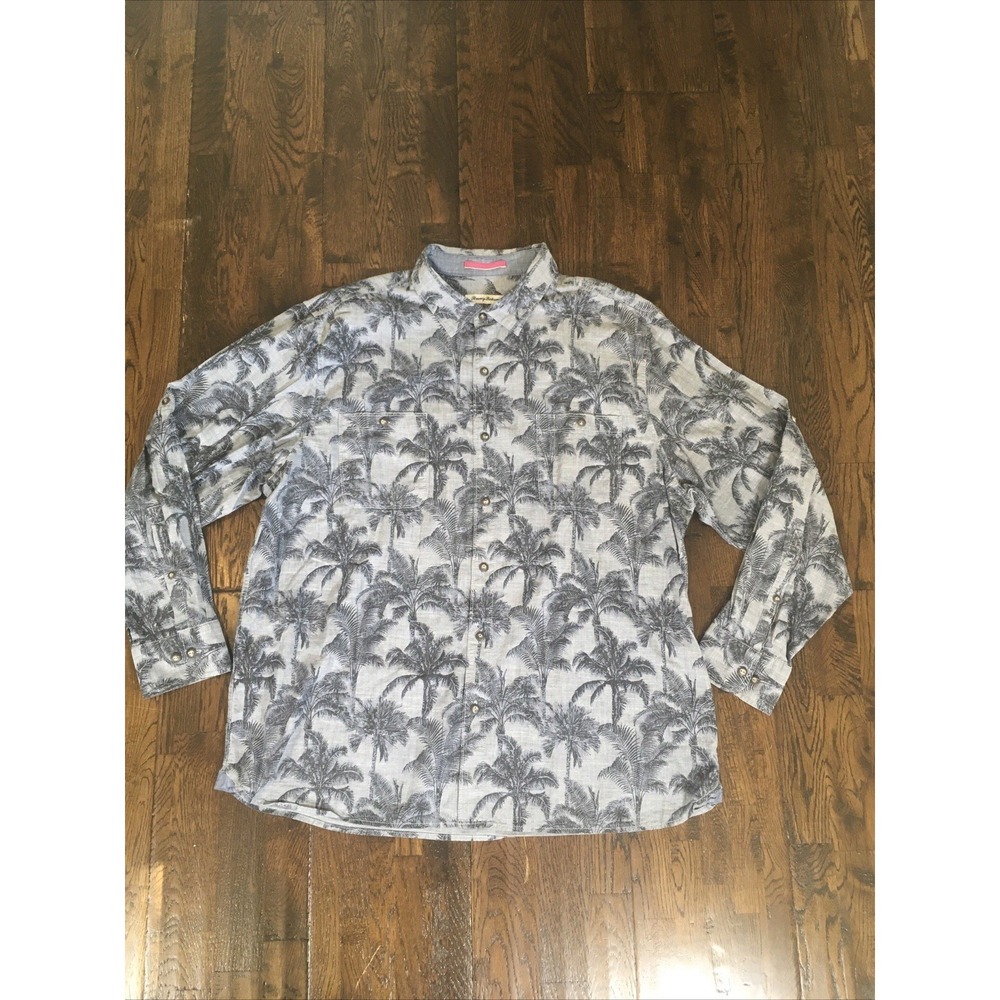 Tommy Bahama Mens XXL Blue Palm Tree All over Print Cotton Button Up Shirt EUC